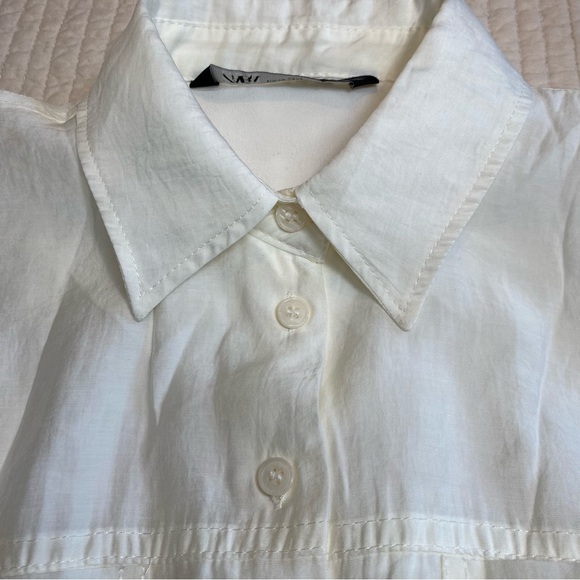 Zara White Wide Short Sleeve Button Down Dress. Size XS - Picture 11 of 17